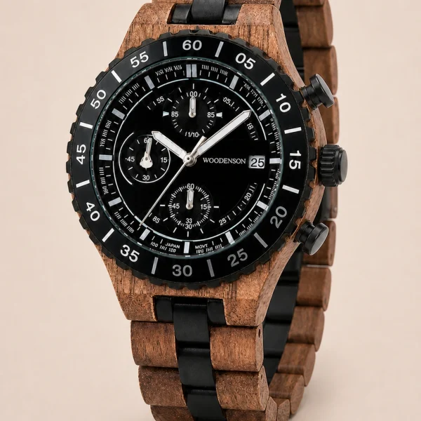 Norvik Onyx, Woodenson dark wood chronograph with black dial