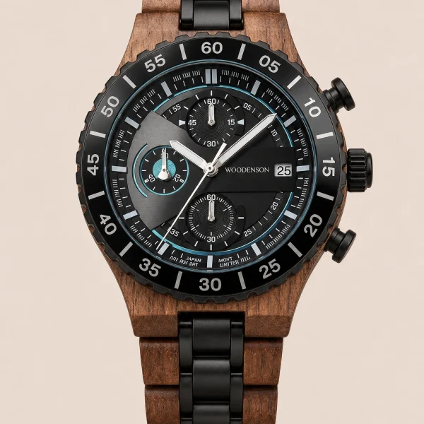 Norvik Walnut, Woodenson warm wood chronograph with black dial